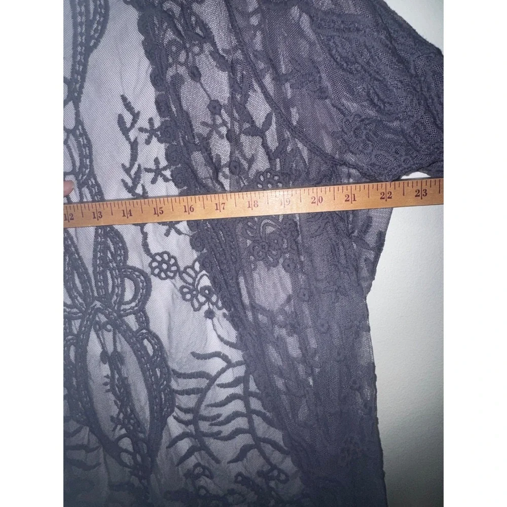 Sundance Women Charcoal Grey Sheer Floral Lace Open Front Kimono Cardigan Large - Picture 8 of 9